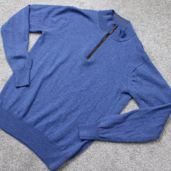 Peter Millar Sweater Men Small Blue 1/4 Zip 100% Merino Wool Pullover Sweatshirt - Picture 3 of 14